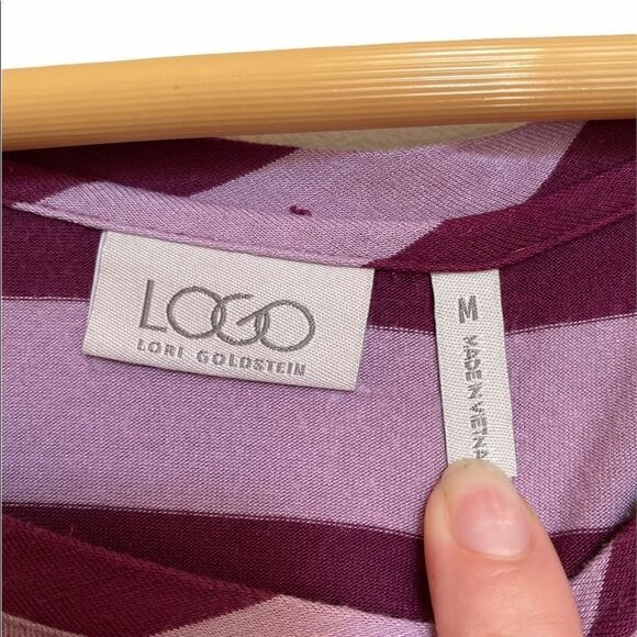 LOGO By Lori Goldstein Tunic Top Purple Striped M - Picture 3 of 5